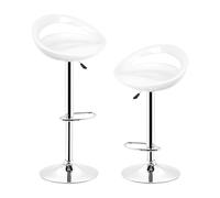WODFARR Tabourets de Bar Lot de 2 en ABS Plastique, Chaise de Bar, Pivotants Tabouret Bar Réglage en Hauteur 55 à 75cm, pour Patio Bar Salon Petit Déjeuner-Blanc