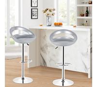 WODFARR Tabourets de Bar Lot de 2 en ABS Plastique, Chaise de Bar, Pivotants Tabouret Bar Réglage en Hauteur 55 à 75cm, pour Patio Bar Salon Petit Déjeuner-Gris Clair