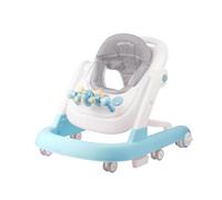 WODFARR Trotteur Bébé Musical 2-en-1, Réglage de la Hauteur, Plateau d'Activités Amovible, Trotteur Bébé Facilement Pliable, De 6 à 18 mois, Vitesse de la Roue Arrière Réglable (Bleu, 53x68x50 cm)