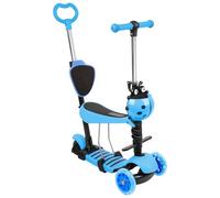 WODFARR Trottinette 3 Roues LED pour Enfants - 5 en 1 avec Guidon Réglable en Hauteur, Canne Telescopique, Selle et Dossier Amovible, Jeu de Plein Air (Bleu)