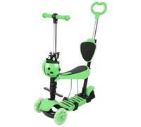 WODFARR Trottinette 3 Roues LED pour Enfants 5 en 1 - Guidon Réglable en Hauteur, Canne Telescopique, Selle et Dossier Amovible, Jeu de Plein Air (Vert)