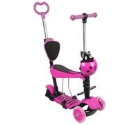 WODFARR Trottinette pour Enfants, Trottinette 3 Roues LED, Trottinette évolutive 5 en 1 Guidon Réglable en Hauteur Canne Telescopique Selle Dossier Amovible, Jeu de Plein Air (Rose)