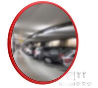 WODHMIEY Miroir d'intérieur convexe de sécurité 30/45/60 cm avec lentille en polycarbonate résistant aux chocs, support mural réglable pour garage, allée, bureau, magasin, dos d'avertissement rouge