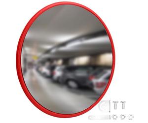 WODHMIEY Miroir d'intérieur convexe de sécurité 30/45/60 cm avec lentille en polycarbonate résistant aux chocs, support mural réglable pour garage, allée, bureau, magasin, dos d'avertissement rouge