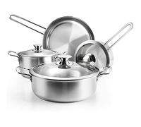 Wodillo Batterie de Cuisine en Acier Inoxydable à 3 Couches, 7 pièces, Poêle à Frire, Casserole et Marmite avec Couvercle en Verre, Casseroles Adapté à la Tous Feux Dont Induction (Argent)