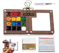 wodjcks 2025 Mini kit de pigments aquarelle, mini kit de voyage aquarelle, avec 24 peintures de couleur, boîte de peinture à grille en bois, adapté aux fêtes de peinture la artistique(15 Colors)