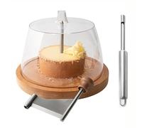 wodjcks Roulette à fromage avec couvercle, roulette à fromage pour girolles, base en bois et acier inoxydable pour girolles, fromages à pâte dure et chocolat