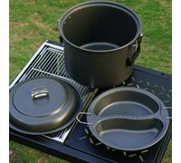 Wodsty Batterie de cuisine de camping de 6 l en alliage d'aluminium avec insert vapeur et répartition en 2 pièces, casseroles légères pour l'extérieur pour la randonnée et le pique-nique, gris