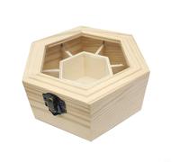 Wodsty Boîte à bijoux hexagonale en bois clair avec 7 sections pour cartes, souvenirs et petits trésors, boîte de rangement de bureau