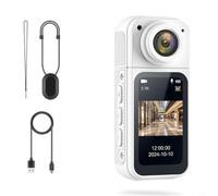 Wodsty Caméra d'action portable 4K, compacte avec écran de 1,47" et fixation pour enregistrements POV, vidéo 2,7K, mémoire jusqu'à 128 Go (blanc)