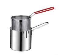 Wodsty Casserole profonde avec panier en acier inoxydable pour frites et tempura, 12 cm, batterie de cuisine avec filtre et poignées, argent