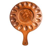 Wodsty Deviled Plateau à œufs rond 16 trous en bois d'acacia avec poignée pour rangement de cuisine, comptoir, réfrigérateur, planche à fromage ou charcuterie