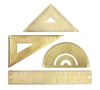 Wodsty Ensemble de papeterie règle en laiton doré avec triangle isocèle et rapporteur pour dessin et mesure de précision, échelle de 18 cm
