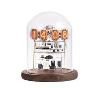 Wodsty IN-12 Kit d'horloge LED style Nixie à monter soi-même, base en bois et boîtier en verre, affichage lumineux orange avec batterie de secours pour les amateurs de technologie (B)