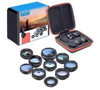 Wodsty Kit d'objectifs 10 en 1 avec clip de 17 mm pour iPhone, Samsung et la plupart des smartphones, comprend des objectifs grand angle, macro, fisheye et téléobjectif