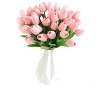 Wodsty Lot de 10 bouquets de tulipes artificielles avec accents dorés, fleurs artificielles pour centres de table de mariage (rose)