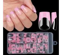 Wodsty Lot de 120 ongles français à presser - Moyen long (D) | Application facile à faire soi-même à la maison, rapide et sûre avec de la colle à ongles, économise les coûts de salon de