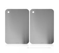 Wodsty Lot de 2 planches à découper double face non poreuses en acier inoxydable pour la viande et les légumes avec trous de suspension, argenté