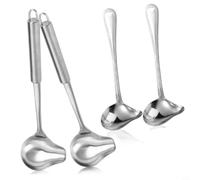 Wodsty Lot de 4 cuillères à sauce en forme de bec de canard en acier inoxydable, grande capacité avec crochet de suspension, bec verseur de précision pour soupe et huile, 30 cm, argenté