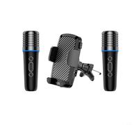 Wodsty Microphone de karaoké de voiture 2 en 1 sans support pour téléphone portable, microphone sans fil pour grille d'aération, kit mains libres de voiture (double micro)