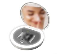 Wodsty Miroir cosmétique avec fonction UV et éclairage, grossissement 2x, testeur de protection solaire, design élégant pour les voyages et la vie quotidienne, blanc