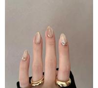 Wodsty Pour paillettes pour ongles français à presser sur les ongles courts | Couleur nude, strass, coupe ovale courte, design élégant pour tous les jours