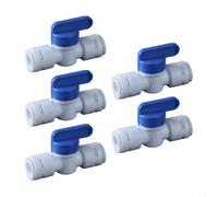 Wodsty Quick for Connect - Lot de 5 robinets à boisseau sphérique d'arrêt de 1,9 cm pour purificateur d'eau, interrupteur à pression en polypropylène, anti-fuite et facile à installer, blanc et bleu