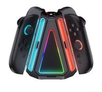 Wodsty Station de charge pour Switch 2 et manette Joy-Con, station de charge 4 voies avec temps de charge de 2,5 h, indicateur LED, port de type C, accessoire de jeu peu encombrant (orange/bleu)
