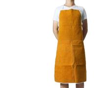 Wodsty Tablier de soudeur en cuir de vachette pour soudeurs et forgerons, avec sangles réglables au niveau du cou et de la taille, 65 x 95 cm, jaune
