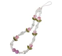 Woedpez Bracelet à breloques en forme de fleurs pour téléphone portable - Avec perles - Élégant bracelet de téléphone portable - Porte-monnaie - Cordon de poignet - Pour femme