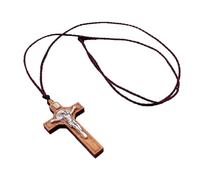 Woedpez Collier en bois et métal avec pendentif en forme de croix orthodoxe - Cadeau catholique religieux chrétien