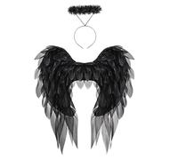 Woedpez Ensemble 1/2 pièces ailes d'ange et bandeau halos pour enfants et adultes - Costume de fées pour Halloween, Noël, fête costumée
