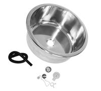 Woedpez Évier rond en acier inoxydable - Lavabo simple pour lave-vaisselle, piscine, salle de bain - Lavabo à main pour restaurants et studios - Balcon rond
