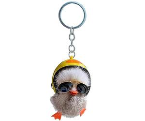 Woedpez Porte-clés de canard en peluche de dessin animé pour voiture Porte-clés à la mode Casque Canard Porte-clés avec lunettes de soleil Petit cadeau