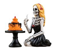Woedpez Sculpture gothique squelette fille mangeant gâteau résine imperméable œuvre d'art pour Halloween Atmosphères Création Durabilité Résine Figurines d'Halloween