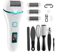 Woelectric Foot Scraper,14 In 1 Rechargeable Pedicure Foot File Waterproof Anti-Calluses And Hard Skin,Professional File 2 Speeds 3 Roller Heads And Led Light (White)