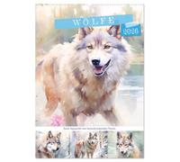 Wölfe. Zarte Aquarelle von beeindruckenden Tieren (Wandkalender 2026 DIN A2 hoch), CALVENDO Monatskalender: Liebliche und zarte Wolfsbilder in Pastellfarben