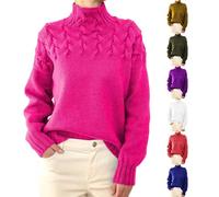Woemns Pull épais pour femme - Haut en crochet tendance ultra doux à manches longues en tricot classique polyvalent pull d'automne épais confortable et chaud à col roulé, rouge pastèque, XL