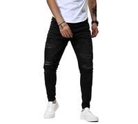 Woenzaia Jean pour homme coupe ajustée en denim stretch fuselé, #a Noir déchiré 1, 54