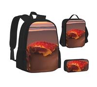 woerexker Ensemble sac à dos 3 pièces avec poche et sac à dos à bandoulière et sac à stylos Motif tournesol sur la montagne et le champ, Sunset Shell Beach, Taille unique, Organiseur de sac