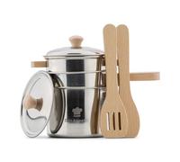 Woet® Batterie de Cuisine en métal, poignées en Bois, 7 pièces