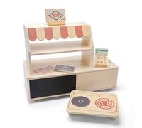 Woet - Boutique et Restaurant en Bois pour Enfants - Jouet d’Imitation avec Plaque de Cuisson Réversible, Plateau, Terminal de Paiement