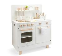 Woet - Cuisine de Jeu en Bois avec Lave-Vaisselle pour Enfants - Jouet de Cuisine FSC avec Four, Évier et 23 Accessoires - Set Chef d’Imitation - À Partir de 3 Ans - Cuisine Blanche Jouet