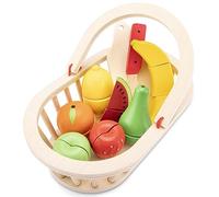 New Classic Toys Panier de fruits en bois à découper avec couteau et planche, dès 2 ans