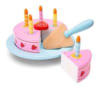 Woet® Gâteau d’Anniversaire Jouet en Bois pour Enfants - Gâteau à Découper avec Bougies et Couteau - Jouet de Fête d’Imitation - Jouet de Cuisine d’Imitation - À Partir de 3 Ans