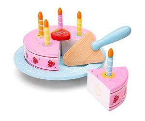 Woet® Gâteau d’Anniversaire Jouet en Bois pour Enfants - Gâteau à Découper avec Bougies et Couteau - Jouet de Fête d’Imitation - Jouet de Cuisine d’Imitation - À Partir de 3 Ans