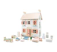 Woet - Grande Maison de Poupée en Bois pour Enfants - Jouet d’Imagination avec 20 Meubles et Jardin - Maison de Poupée Ouverte - À Partir de 3 Ans - Cadeau Filles et Garçons