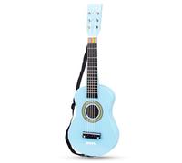 Woet® Guitare jouet en bois Bleue — 6 cordes nylon, sangle, livret (3 chansons) — Dès 3 ans
