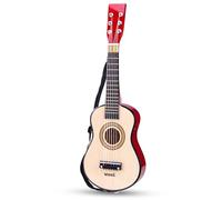Woet® Guitare Jouet Naturelle en Bois pour Enfants, 6 Cordes en Nylon avec Sangle, Corde de Rechange et Livret Musical Coloré avec 3 Chansons, Instrument Éducatif Débutant, À Partir de 3 Ans