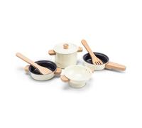 Woet - Jouet Batterie de Cuisine en Métal pour Tout-Petits - Set de Casseroles et Poêles Blanc Cassé 7 Pièces avec Ustensiles en Bois